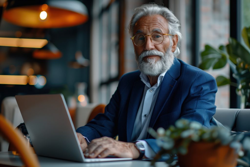 senior businessman working on a laptop